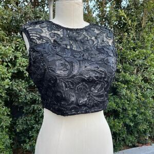 Vintage Y2K Beverly Hills Party Line Midriff Sequins Black Crop Tank Top USA